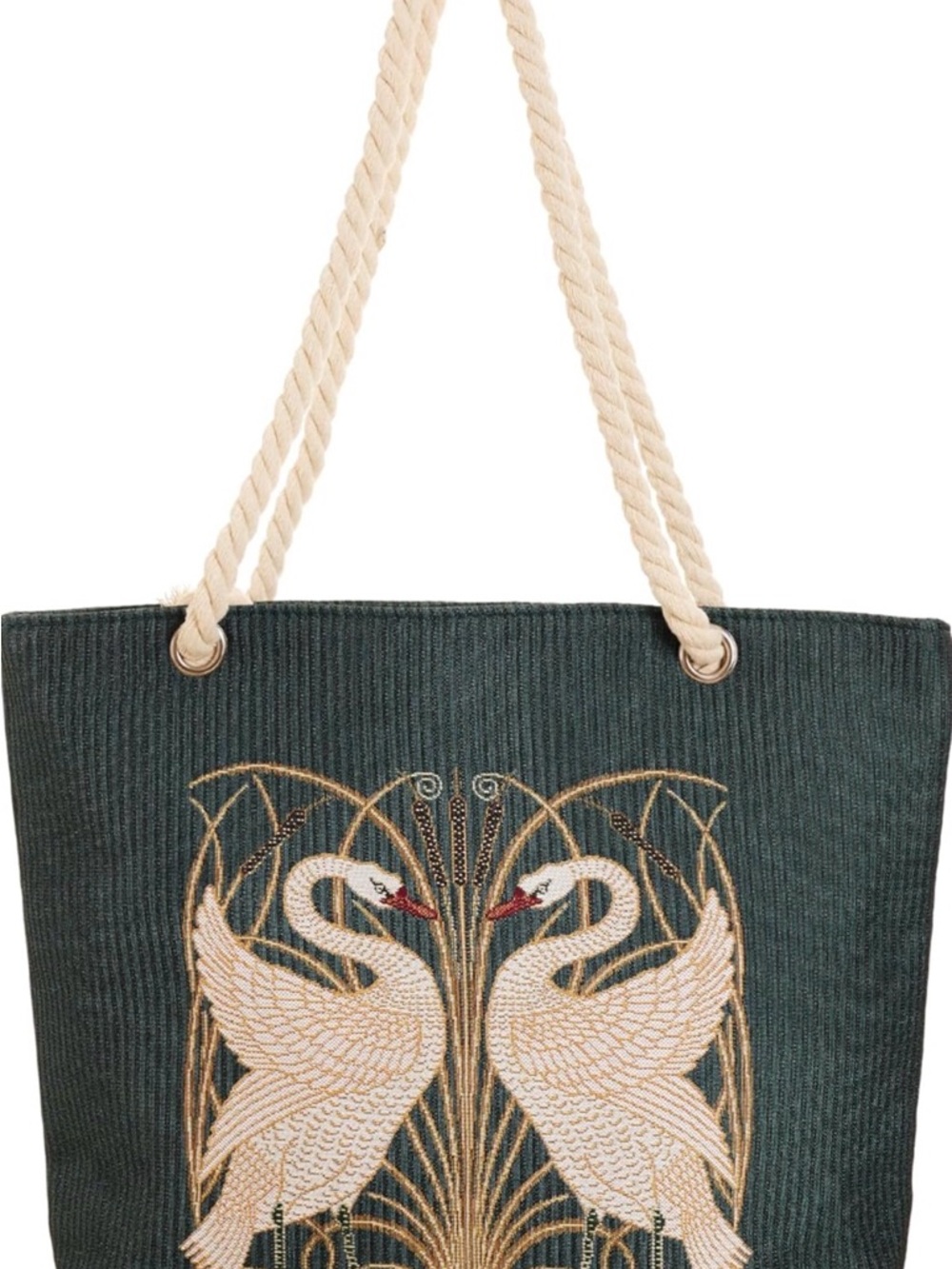 Swan Tapestry Tote Bag - Green - Picture 2 of 7
